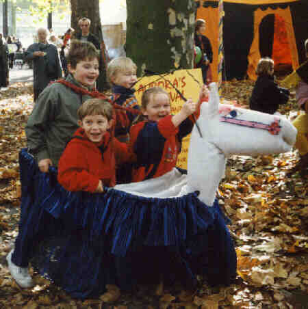 Children having fun in Kris Katchit's horse at the Robin Hood Pageant in Nottingham Castle