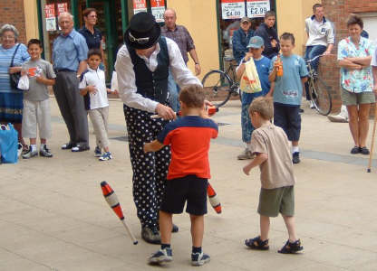 Entertaining children in the street